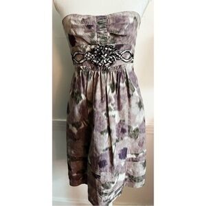 BCBGMaxazria • Purple Strapless Watercolor Pattern Dress